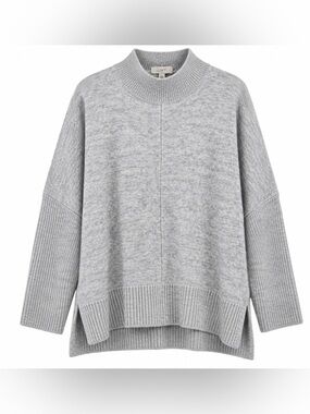 LOFT Gray Heather Oversized Mock Neck Sweater Tunic Soft Knit
